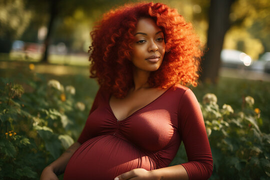 Generative ai image photo of adorable lovely pregnant woman mama walking in spring park sunny day