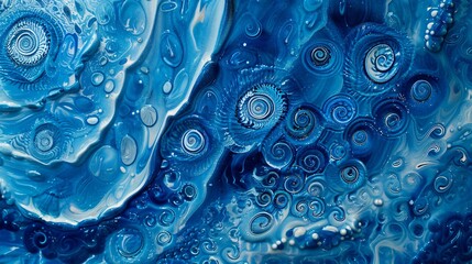 The dynamic interplay of amoebas on an abstract blue background a visual feast