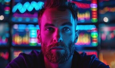 Fototapeta premium A confident male trader looking to the camera, close up shot