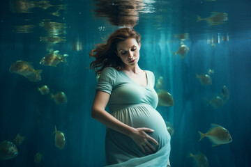 Beautiful pregnant woman enjoying her pregnancy anticipating child born Generative AI image