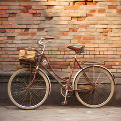 Fototapeta na wymiar Vintage bicycle leaning against a rustic brick wall