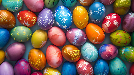 Fototapeta premium Painted easter eggs colorful background wallpaper design.