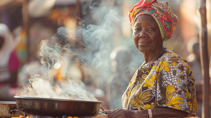 African woman cooking on the street
