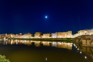 Florence, Italy - June 28, 2023: Florence, Italy on the Arno River at night