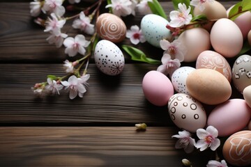 Colorful Easter festive background with painted eggs close up