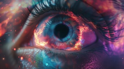 Eye image in the psychedelic world. - obrazy, fototapety, plakaty