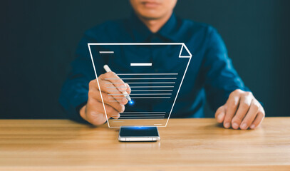 electronic signature Electronic signatures, paperless office document management Businessman...
