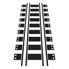 Vector illustration of curved railroad isolated on white background. Straight and curved railway train track icon set. Perspective view railroad train pathes. Vector illustration.