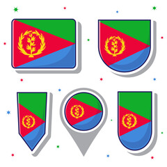 Fototapeta premium Eritrea national flag cartoon vector illustration icon mascot bundle packs