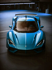 Elegant modern art with sport car on night street