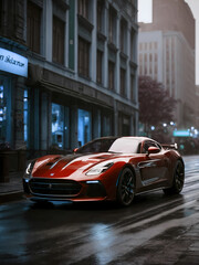 Fototapeta na wymiar Elegant modern art with sport car on night street