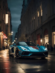 Fototapeta premium Elegant modern art with sport car on night street