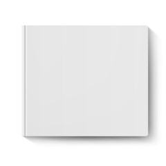 White covered notebook casting a shadow, positioned on a white surface