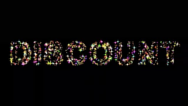 Beautiful illustration of Discount text with colorful glitters on plain black background