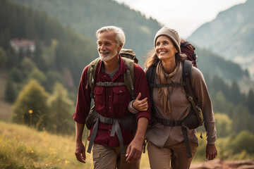 The senior husband and wife embark on a scenic hike