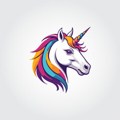 Colorful rainbow Unicorn editable vector logo. LGBTQ color concept. Unicorn mascot logo