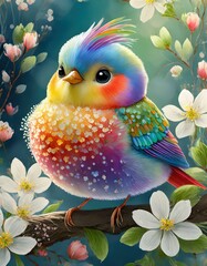Multicolor bird in floral garden