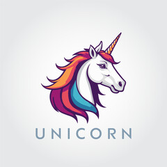 Colorful rainbow Unicorn editable vector logo. LGBTQ color concept. Unicorn mascot logo