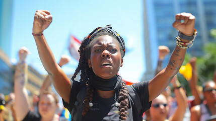 woman at a demonstration fighting against racism, equality, anti-racism