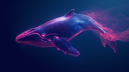Minimal neon style background of lonely blue whale. - obrazy, fototapety, plakaty