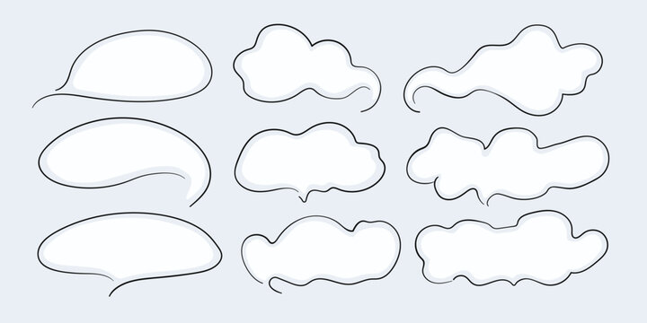Speech buuble, dialogue, chat, communication line art. Thin line cloud for conversations, chat set, chatcloud. Set of message on blue background