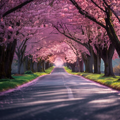 Cherry blossom tree-lined road, cherry blossom tunnel, cherry blossom road