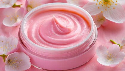 Obraz na płótnie Canvas Pink cosmetic cream texture. Face creme, body lotion surface. Skincare creamy product background 