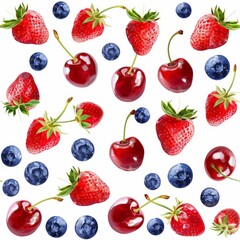 Summer Berries Pattern: Strawberries, Cherries, Blueberries