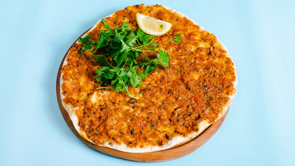 Turkish lahmacun top view isolated