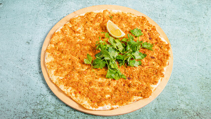 Turkish lahmacun top view isolated