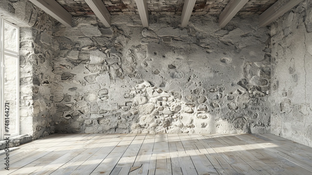 Aufkleber this is a realistic 3d scene of an empty white interior of a vintage room. the walls are made out of
