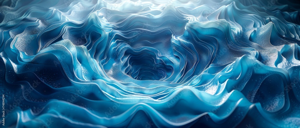 Poster 3D rendering of abstract digital wave. Green circular shape on the background. Futuristic point wave. Big data.