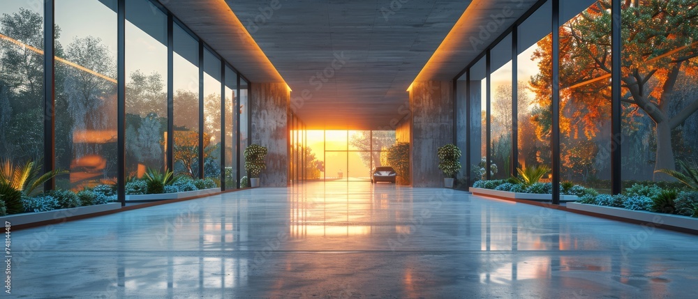 Poster the background of a car presentation is a 3d rendering of a modern architecture with an empty concre