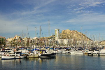 The panorama of Santa Barbara castle and the marina, Alicante, Spain