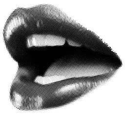  Women's lips in halftone texture. Trendy halftone style for collages - obrazy, fototapety, plakaty