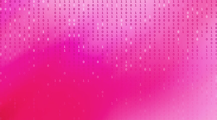 Abstract pink background with cascading binary code