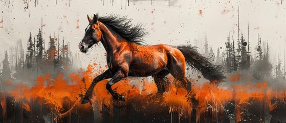 Featuring colors of modern art, abstract elements, metal elements, texture backgrounds, horses, animals, etc.