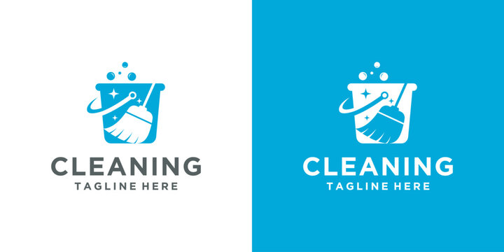 Cleaning Service Logo Vector Design Template.Combination Of Bucket With Floor Cleaner In Design. Creative Cleaning Logo Template.
