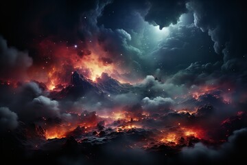 A mesmerizing digital art of a cataclysmic volcanic eruption, engulfing the world in flames and...