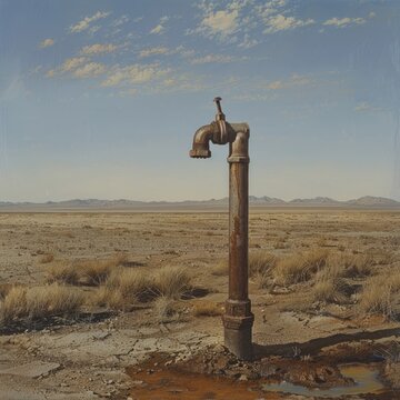The Mirage Iron Faucet watered the barren land. AI generated image