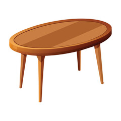 Modern Wooden Oval Coffee Table Vector Illustration on White Background