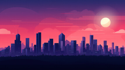 Urban Skyline: A Vibrant Cityscape Illustration with Modern Skyscrapers, Futuristic Neon Lights, and Bright Night Scene