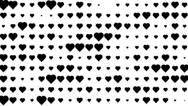 Heart seamless pattern. Rolling arrows endless loop. modern black and white 4k loop