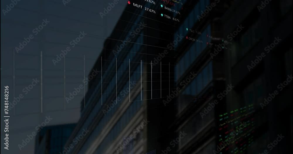 Poster Animation of data processing and diagrams over cityscape