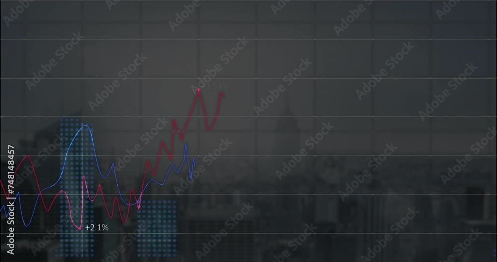 Poster Animation of data processing and diagrams over cityscape