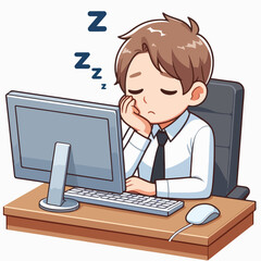 Fototapeta na wymiar Flat design illustration of a tired man sleeping while working on a computer 