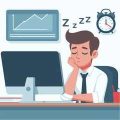 Fototapeta na wymiar Flat design illustration of the concept of a man falling asleep at work due to fatigue