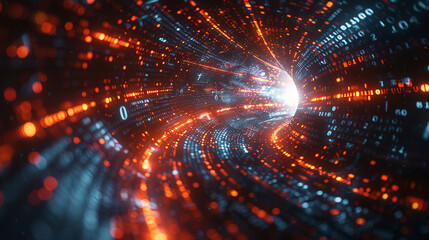 Obraz premium Digital data flow on road with motion blur to create vision of fast speed transfer.
