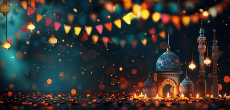 Decorative islamic celebration background. ramadan mubarak, eid fitr, eid adha, sales promotion or poster background