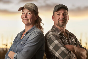 Fototapeta premium Portrait of a farming couple at sunset
